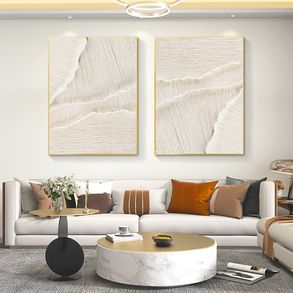 handgemaltes großes beiges abstraktes Wellengemälde beige Leinwand 3D Strukturgemälde milchig weiße Struktur Wandkunst modernes Wohnzimmer minimalistische Wandkunst gespannter Rahmen fertig zum Lightinthebox