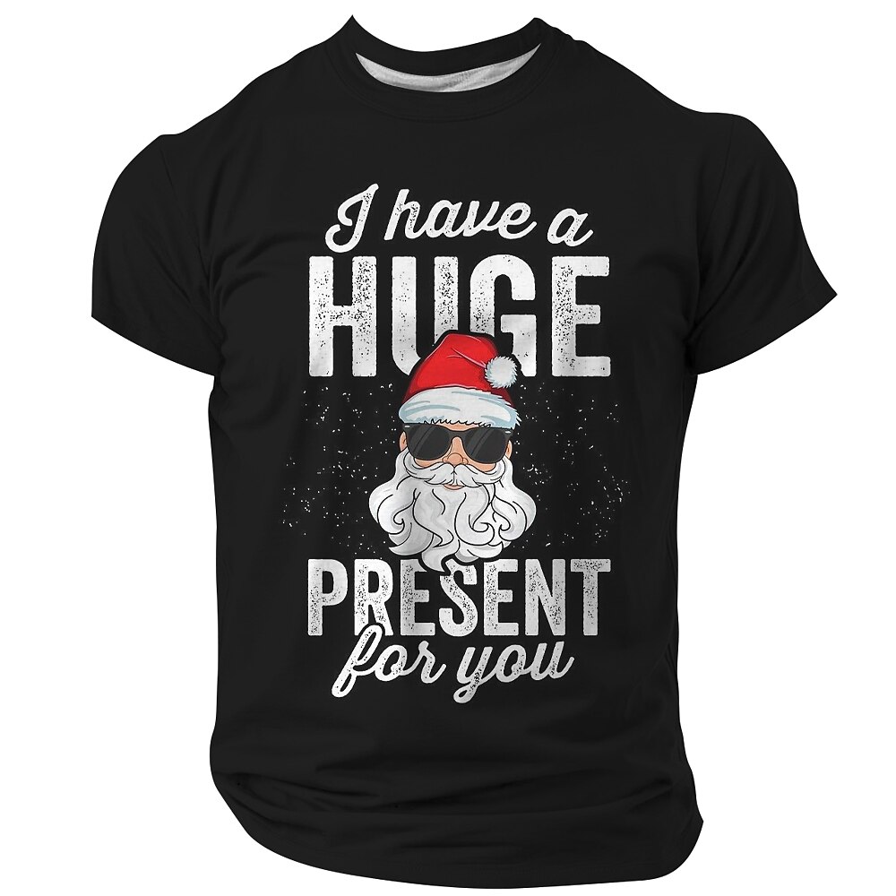 Weihnachts-T-Shirts für Herren, lustige Weihnachts-3D-T-Shirts mit Weihnachtsmann, lässiger Streetstyle, 3D-Druck, T-Shirt für Sport, Outdoor, Urlaub, schwarz, kurzärmlig, Rundhalsausschnitt, Lightinthebox