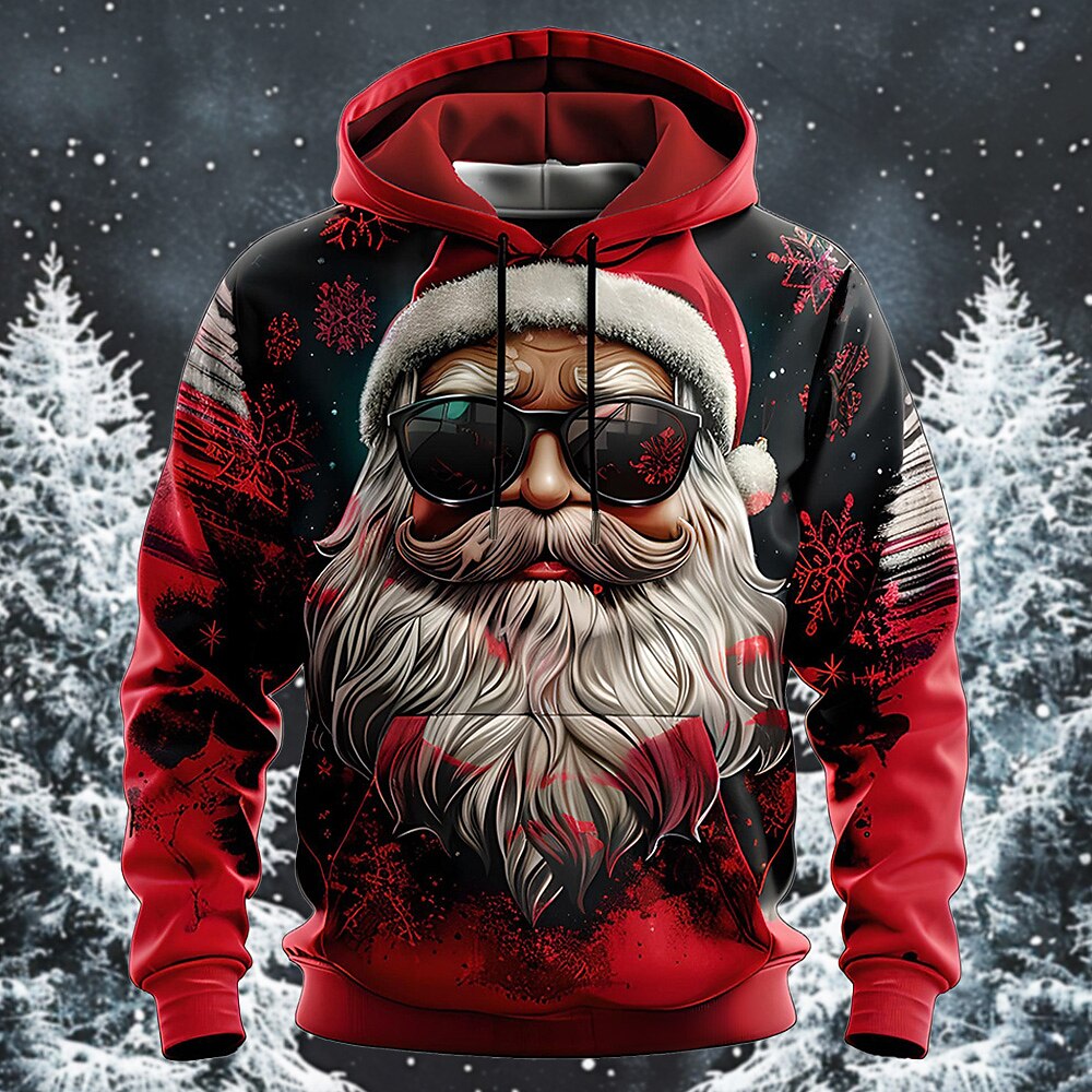 Weihnachten Herren Santa Claus 3D Hoodies Santa Claus Mode 3D Druck Urlaub Urlaub Streetwear Hoodies rot Kapuzendruck Fronttasche Frühlingamp;Herbst Designer Shirt Lightinthebox