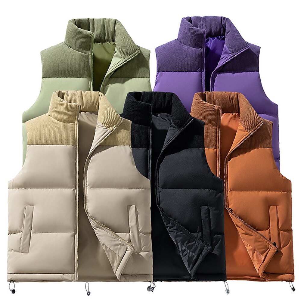 Herren Puffer Weste Weste Steppweste Täglich Verabredung Urlaub Modisch Brautkleider schlicht Herbst Winter Tasche Polyester warm halten Komfortabel Feste Farbe Reisverschluss Ständer Regular Fit Lightinthebox