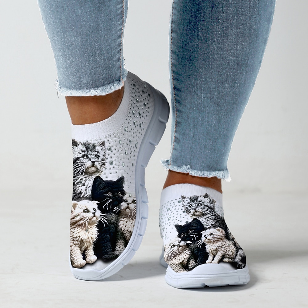 Süße Sneaker mit Katzen-Print für Damen - gemütliche Schlupfschuhe mit bezauberndem Kätzchen-Design für den Alltag Lightinthebox