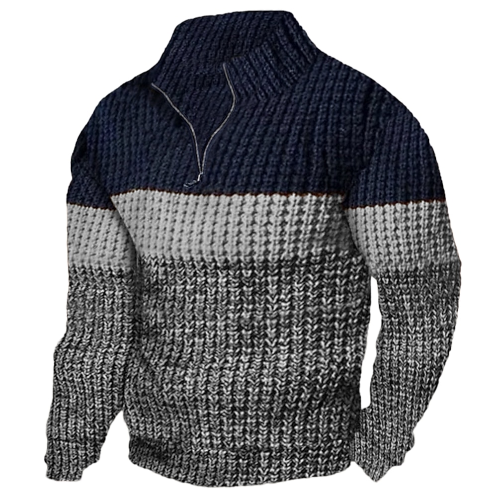 Herren Pullover Gerippt Stricken Standard Strick Schmaler Schnitt Glatt Viertel Postleitzahl Moderne zeitgenössische Arbeit Freizeitskleidung Bekleidung Winter Frühling Herbst Orange Grau S M L Lightinthebox