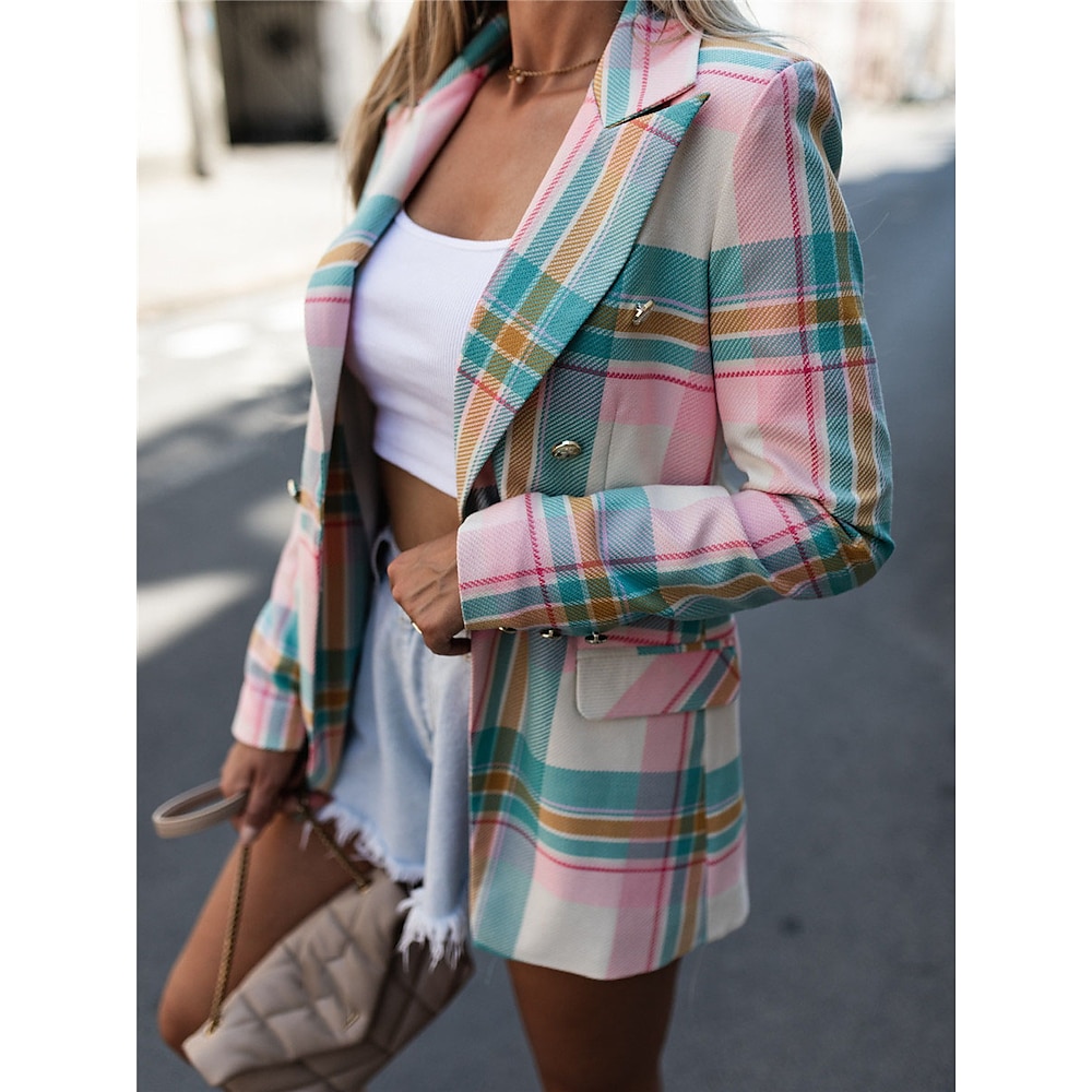 Damen Blazer Sakko Arbeit Taste Plaid Atmungsaktiv OL-Stil Regular Fit Oberbekleidung Langarm Herbst Rosa S Lightinthebox