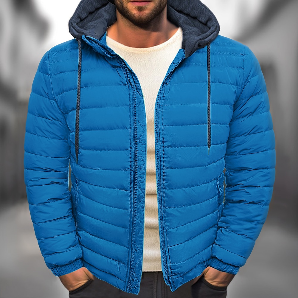 Herren Wintermantel puffer jacket Tasche Mit Kapuze Büro Karriere Verabredung Casual warm halten Winter Farbblock Schwarz Rot Marinenblau Blau Pufferjacke Lightinthebox