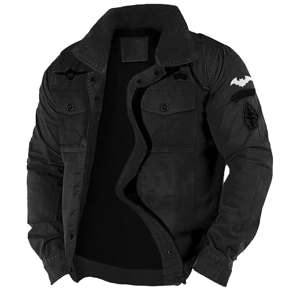 Herren-Militärjacke aus Baumwolle mit Stickerei, Cargo-Jacke mit Schulterriemen, langärmelig, Stehkragen, mehrere Taschen, Mantel, Trucker-Jacke, taktische Oberbekleidung Lightinthebox