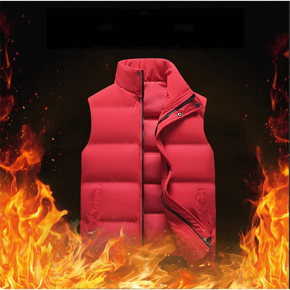 Herren Puffer Weste Weste Täglich Verabredung Urlaub Modisch Brautkleider schlicht Herbst Winter Tasche Polyester warm halten Komfortabel Feste Farbe Reisverschluss Ständer Regular Fit Schwarz Rote Lightinthebox