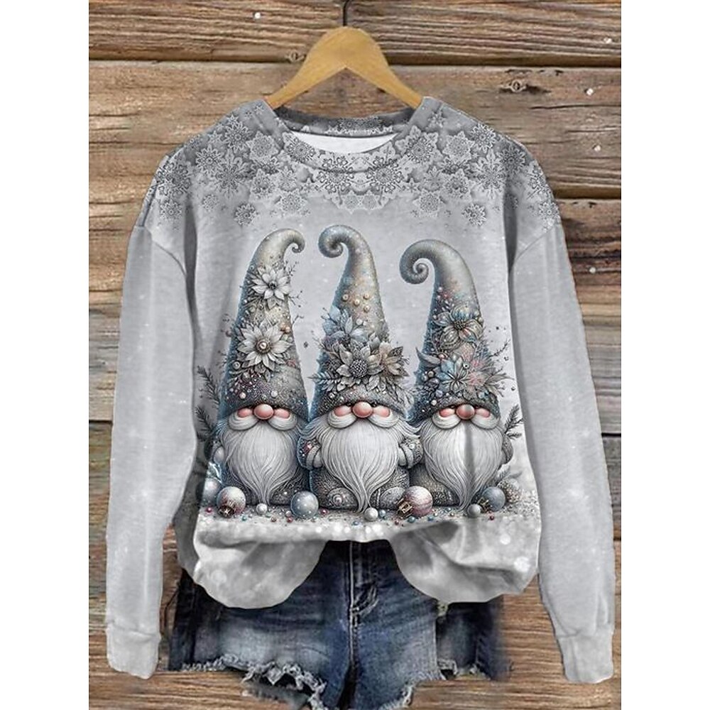 Unisex Sweatshirt Winter Urlaub Gnome Print Langarm Rundhals Schneeflockenmuster festlich lässig bequem grau blau Multi-Size Lightinthebox