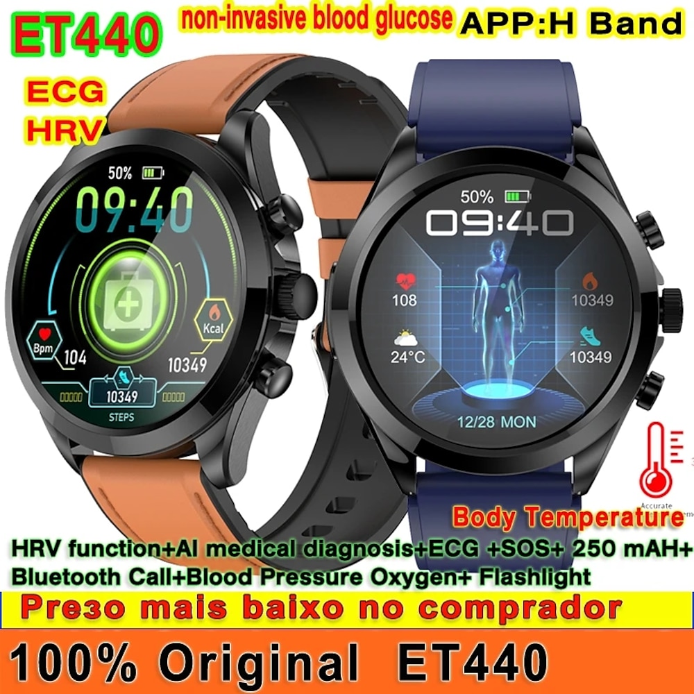 et440 Smart Watch 1,39 Zoll Bluetooth-Anruf EKG Blutzucker Körpertemperatur Elektrokardiogramm Überwachung AI Voice Smart Watch Lightinthebox