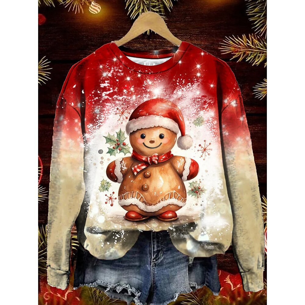 Weihnachtsshirt Damen Zur Seite fahren Polyester Schneeflocke Weihnachten Bedruckt Brautkleider schlicht Kapuzenpullover Langarm Mikro-elastisch Herbst Winter Lightinthebox