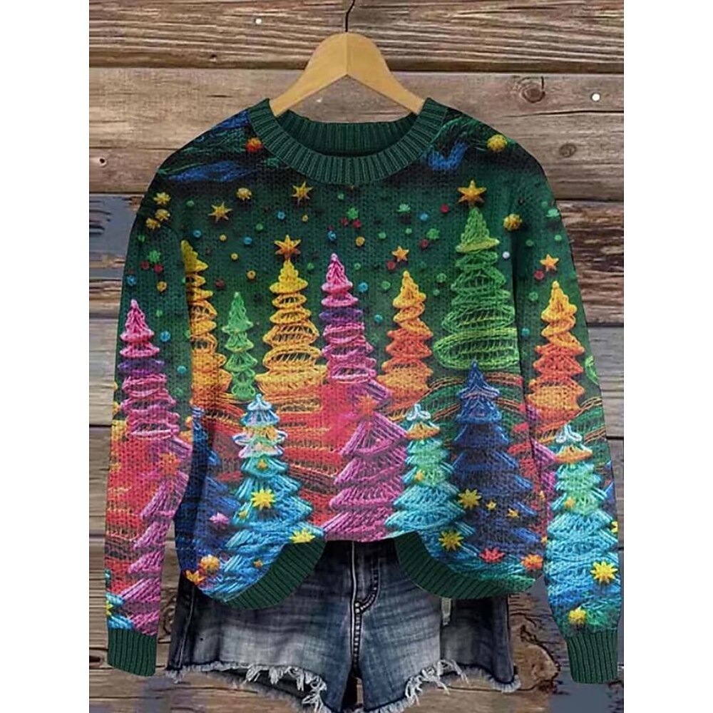 Unisex Weihnachtspullover mit lebendigem Baummuster, langärmelige Strickmode, festlicher Winterpullover, mehrfarbig, lässiger Komfort, Rundhalsausschnitt, gerippte Bündchen Lightinthebox