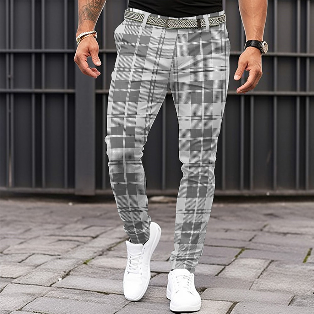 Herren Plaid Anzughosen Mittlere Taillenlinie Business-Casual Formal Alltagskleidung Zip Tasche Sommer Frühling Herbst 3D-Druck Blau Kaki Hellgrau Lightinthebox