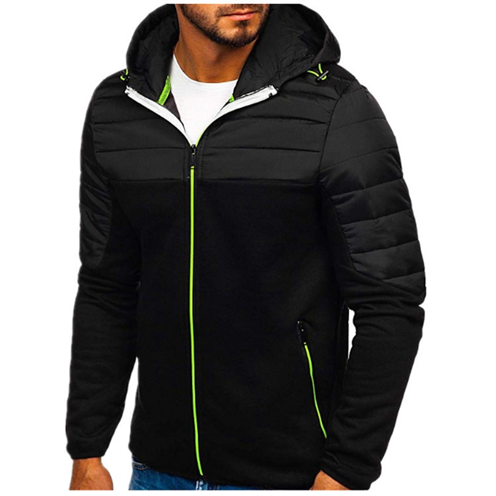 Herren Wintermantel puffer jacket Hoodie Jacke Tasche Polyester Freizeitskleidung Verabredung Urlaub Standard Modisch Brautkleider schlicht Komfortabel warm Herbst Winter Patchwork Schwarz Marineblau Lightinthebox