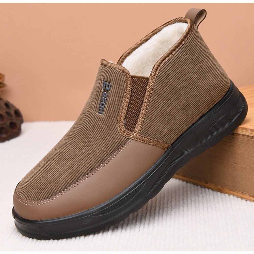 Warme Herren Winter Schlupfschuhe - gemütliche braune Cord Stiefeletten mit Fleecefutter und rutschfester Sohle Lightinthebox