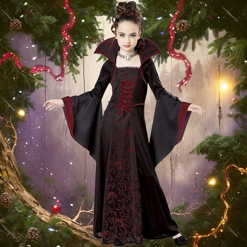 kinderkleidung Mädchen Weihnachtsoutfit Cosplay-Kleid Cosplay Kostüm Blumen Mehrfarbig Langarm Leistung Party Patchwork Vintage Gothic Polyester Acryl Maxi Vintage-Kleid abendkleider Rumpet-Kleid Lightinthebox