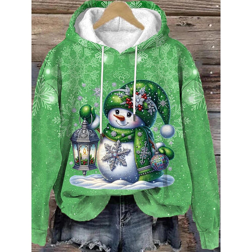 Damen Hoodie Sweatshirt Kapuze Polyester Schneemann Weihnachten Strasse Tasche Bedruckt Brautkleider schlicht Kapuzenpullover Langarm Mikro-elastisch Herbst Winter Lightinthebox