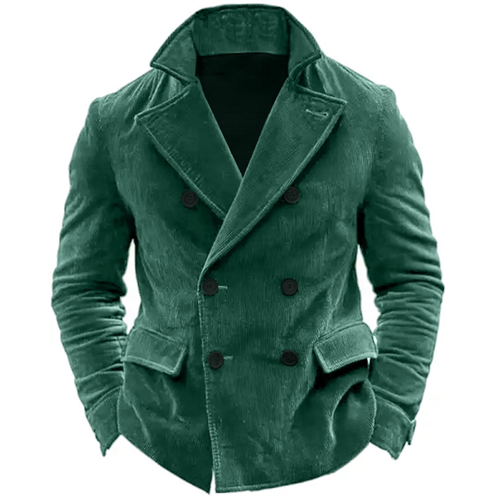 Herren Cordjacke Blazer aus Cord Geschäft Cocktailparty Hochzeitsfeier Modisch Brautkleider schlicht Herbst Winter Polyester Kord Glatt Taste Tasche Komfortabel Doppelreihiger Verschluss Blazer Blau Lightinthebox
