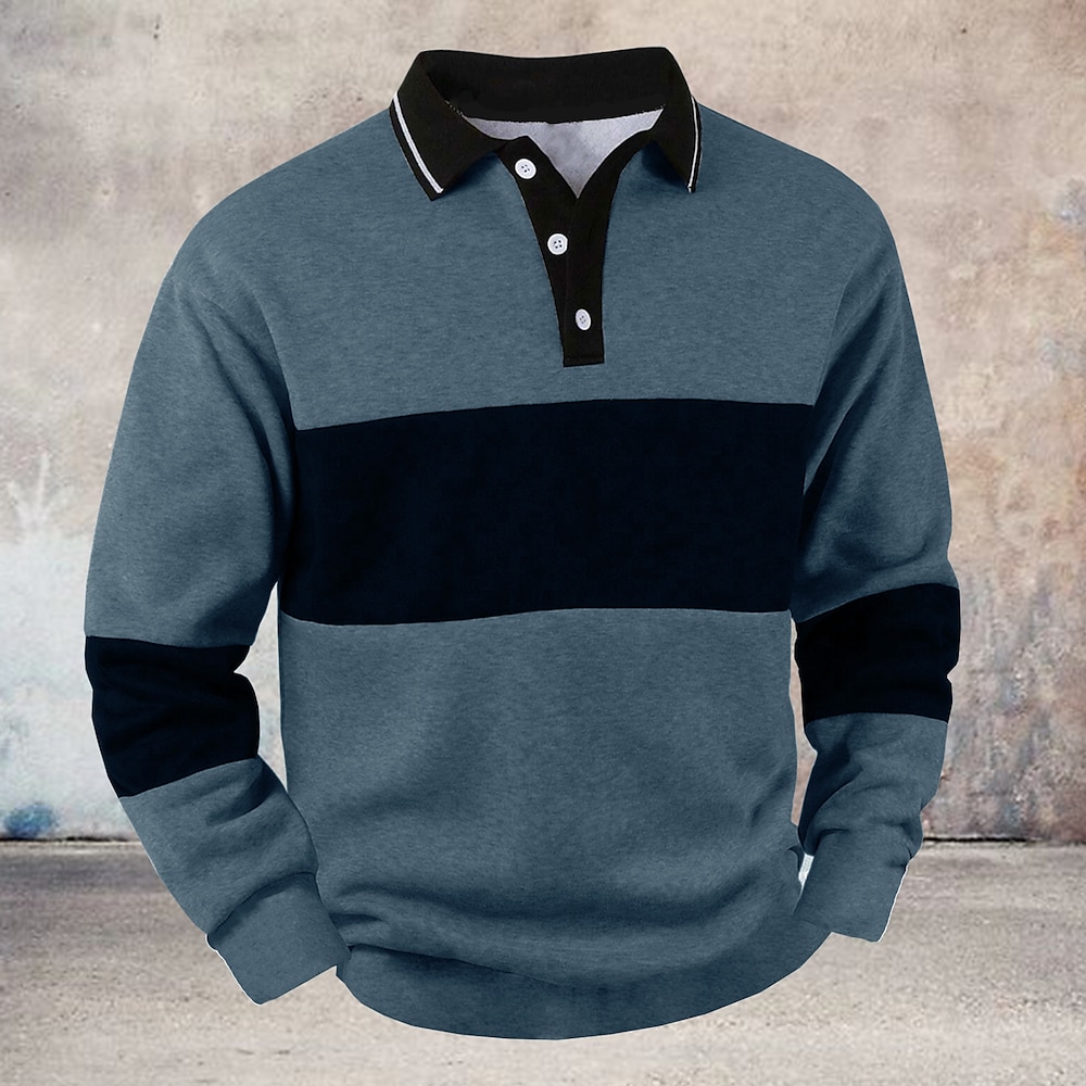 Herren Gestreift Pullover Rugby-Polo Poloshirts zum Suchbegriff: Rugby Langarm Polo-Shirts Kragen Vintage Brautkleider schlicht Outdoor Strasse Alltagskleidung Knopf 3D-Druck Kastanienbraun Schwarz Lightinthebox