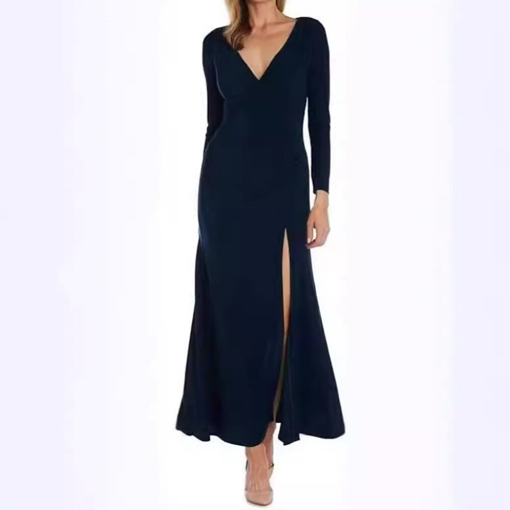 Damen Maxidress schwarzes kleid Ballkleid Feste Farbe Modisch Party Party Gespleisst Langarm V Ausschnitt Kleid Regular Fit Armeegrün Schwarz Königliches Blau Herbst S M L XL XXL Lightinthebox