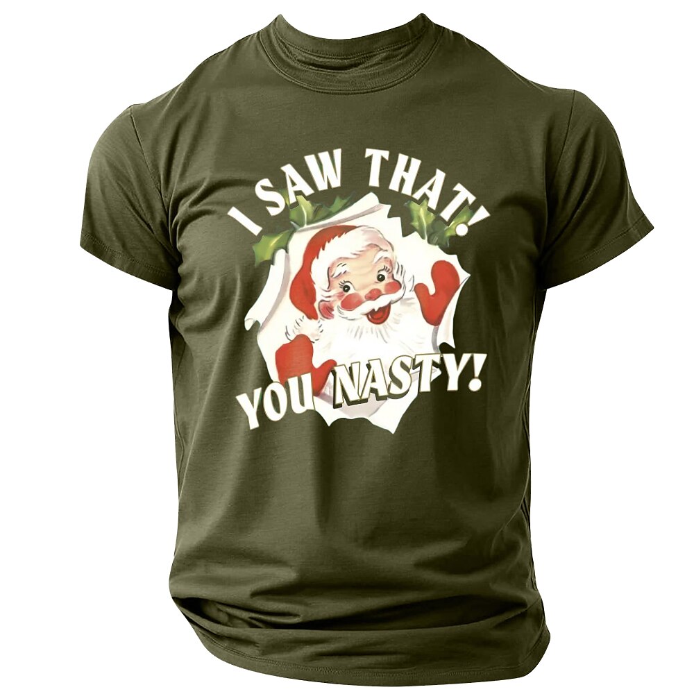 Weihnachts-T-Shirt für Herren, lustiges Weihnachts-T-Shirt mit Grafik „Santa Claus I Saw That You Nasty", 100 % Baumwolle, sportlich, klassisch, kurzärmlig, bequem, T-Shirt, Street-Style, Urlaub, Lightinthebox