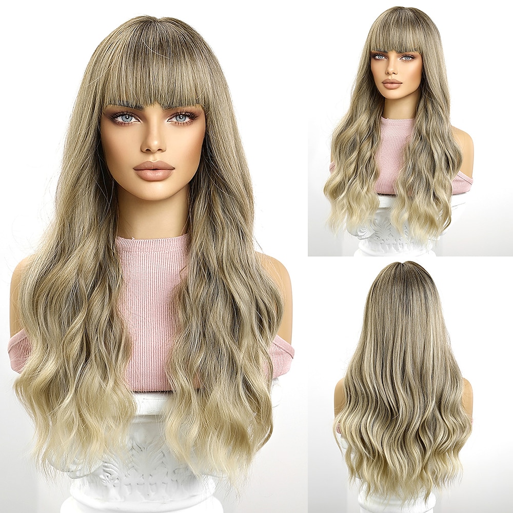 Synthetische Perücken Locken Wellen Gerader Pony Mit Pony Maschinell gefertigt Perücke 26 Zoll Blond Synthetische Haare Damen Niedlich Cosplay Party Blond Lightinthebox