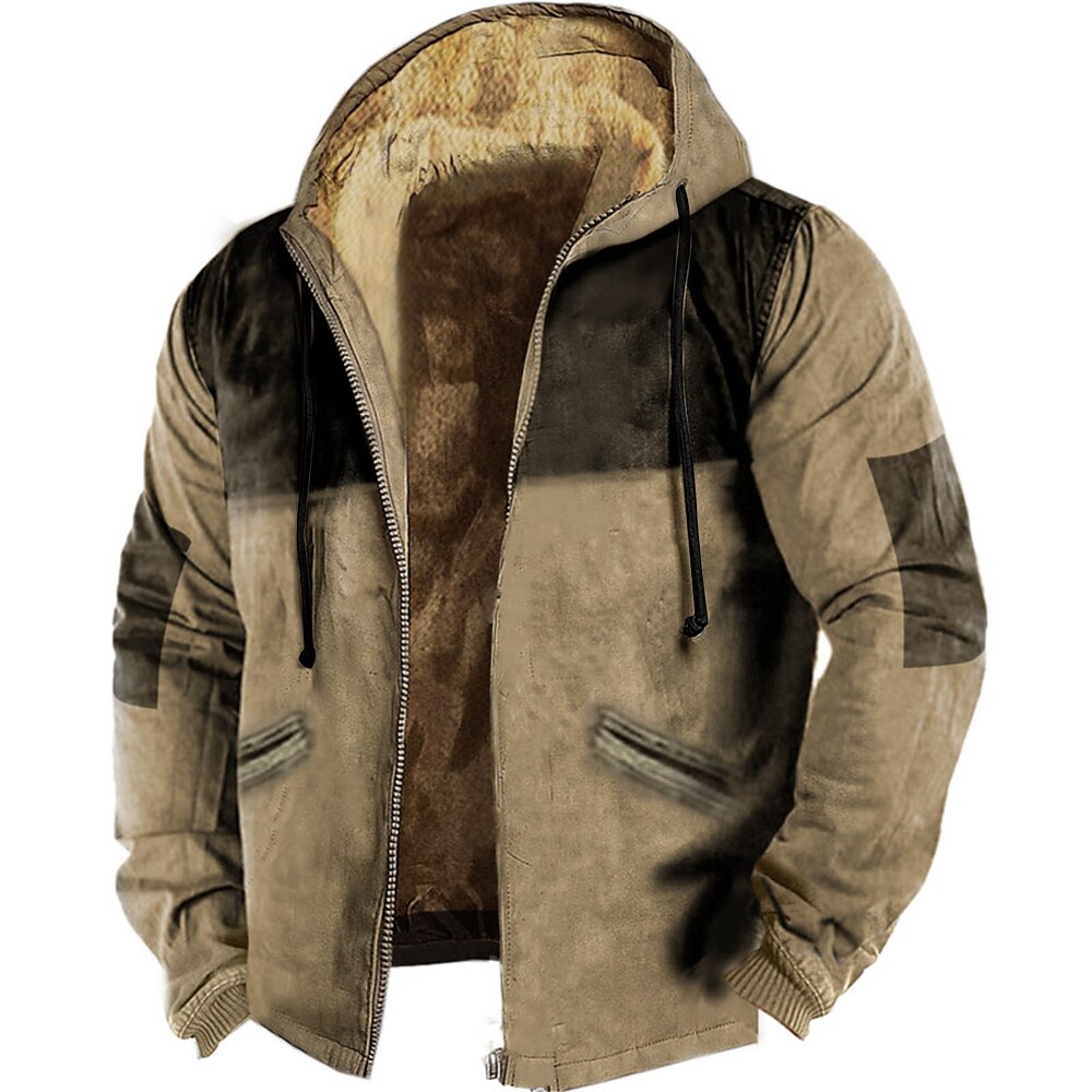 Herren Kapuzenshirt mit durchgehendem Reißverschluss Fuzzy-Sherpa Fleecejacke Fleece-Hoodie Blau Khaki Grau Mit Kapuze Glatt Zip Tasche Kordelzug Sport Natur Täglich Wochenende Polyester Vintage Lightinthebox