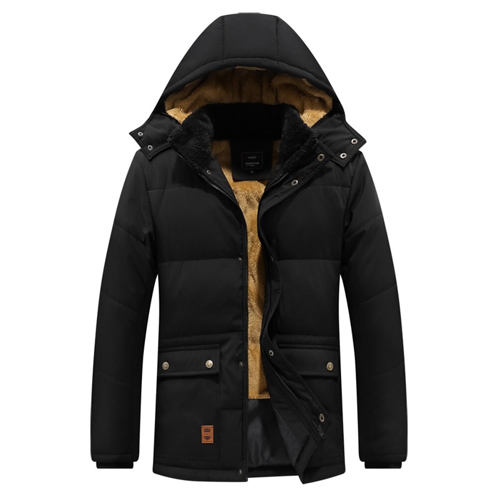 Herren Wintermantel Winterjacke Tasche Polyester Fleece-Futter Freizeitskleidung Verabredung Urlaub Standard Modisch Brautkleider schlicht Komfortabel warm Herbst Winter Solide / einfarbig Schwarz Lightinthebox