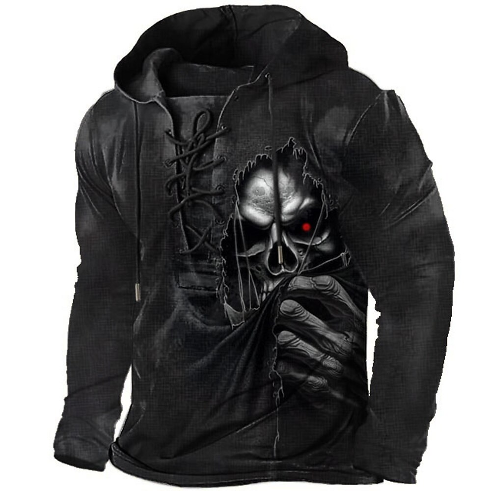 Herren Totenkopf Hoodie Sweatshirt Kapuze Hoodies Pullover Hoodie Sweatshirt Kapuze Langarm Sweatshirt mit Kapuze Mit Kapuze Modisch 3D-Druck Urlaub Reise Strassenmode Schwarz Kordelzug Herbst Winter Lightinthebox