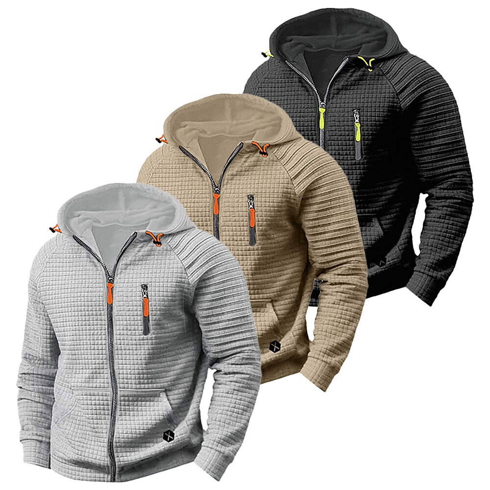 Herren Kapuzenpullover mit Waffelmuster Taktischer Kapuzenpullover Schwarz Khaki Hell Gray Mit Kapuze Glatt Zip Tasche Arbeit Sport Natur Casual Polyester Strassenmode Basic Brautkleider schlicht Lightinthebox