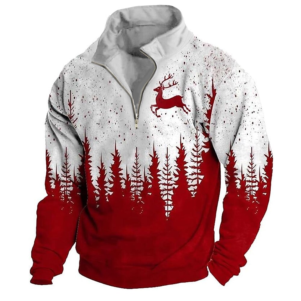 Weihnachten Herren Weihnachtsbaum 3D Sweatshirts Baum Bäume Urlaub 3D Druck Party Urlaub Neujahr rot blau halber Reißverschluss Reißverschluss halber Reißverschluss Frontreißverschluss Winter Lightinthebox