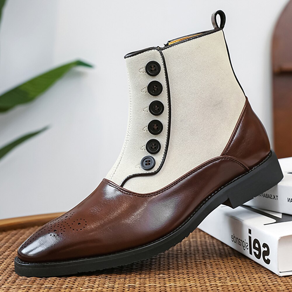 Zweifarbige Kunstlederstiefel für Herren mit Knöpfen - Stiefeletten im Vintage-Stil im viktorianischen Stil für formelle und legere Anlässe Lightinthebox