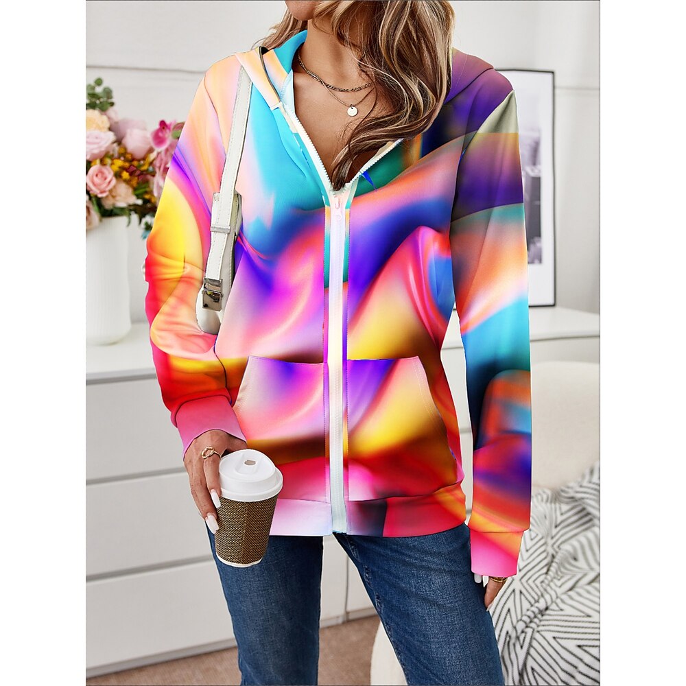 Damen Zip -up -Hoodie Sweatshirt Polyester Graphic Strasse Alltagskleidung Zip Tasche Bedruckt Brautkleider schlicht Kapuzenpullover Langarm Mikro-elastisch Herbst Winter Lightinthebox