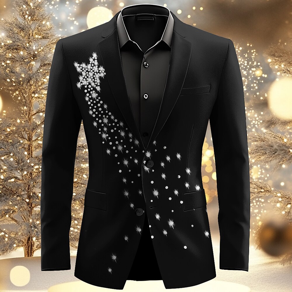 Weihnachts-Blazer für Herren mit Weihnachtsszenen-Print, Sternenmantel, Blazerjacke, atmungsaktiv, bequem, für Partys, Abende, Alltagskleidung, Knopfleiste, 3D-Print, mehrere Taschen, normale Lightinthebox