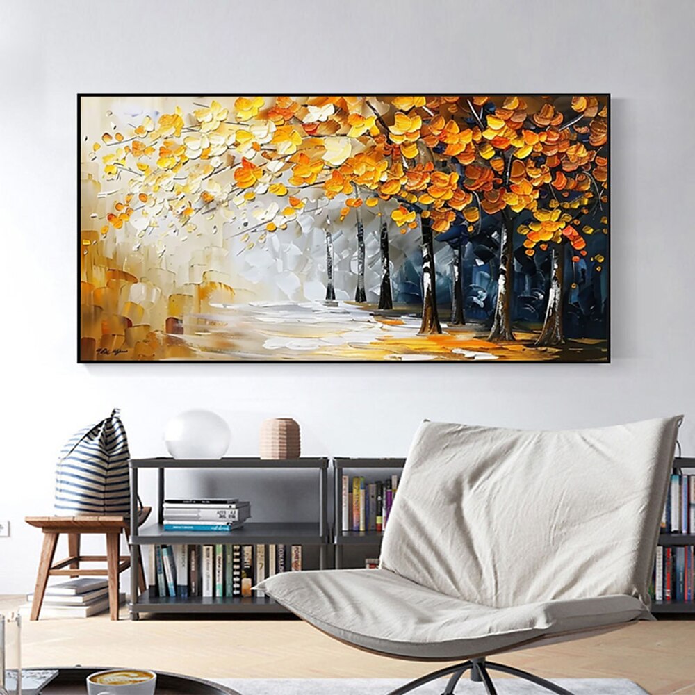 Original Waldlandschaft handgemaltes Ölgemälde auf Leinwand schwere Textur Herbstpalette Wohnzimmer und Schlafzimmer Kunst kein Rahmen Lightinthebox