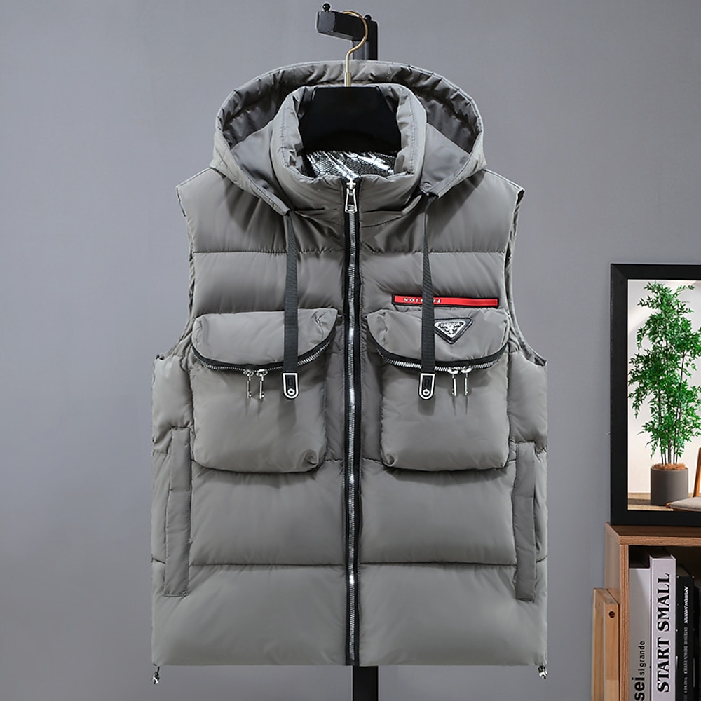 Herren Puffer Weste Kapuzenweste Gepolstert Weste Steppweste Täglich Verabredung Urlaub Modisch Brautkleider schlicht Herbst Winter Tasche Abnehmbare Kapuze Polyester warm halten Komfortabel Feste Lightinthebox