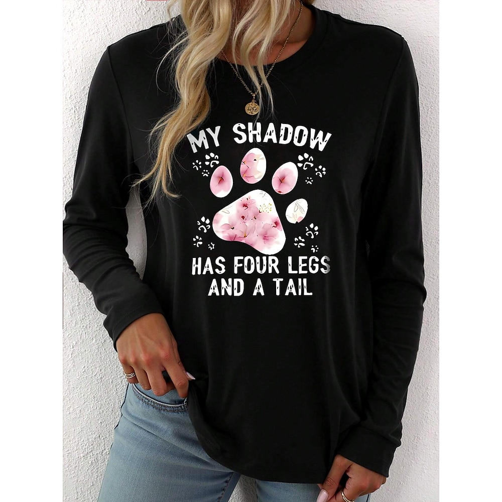 Damen T Shirt Brautkleider schlicht Buchstabe Normale Oberteile Langarm Rundhalsausschnitt Bedruckt Regular Fit Täglich Schwarz Frühling Herbst Lightinthebox