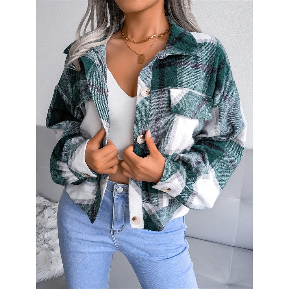 Damen Freizeitjacke Outdoor Strasse Freizeitskleidung Herbst Winter Kurz Mantel Regular Fit warm Atmungsaktiv Stilvoll Brautkleider schlicht Jacken Langarm Streifen und Plaid Bedruckt Rote Lightinthebox