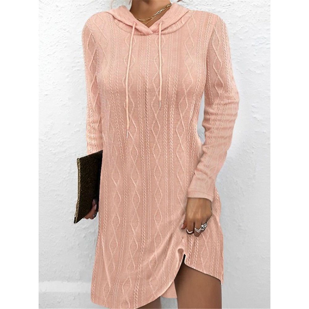 Damen Pullover Kleid Mit Kapuze Gedrehtes Stricken Polyester Strukturiert Strick Herbst Winter Lang Outdoor Täglich Wochenende Brautkleider schlicht Weich Langarm Einfarbig Schwarz Rosa Grün S M L Lightinthebox