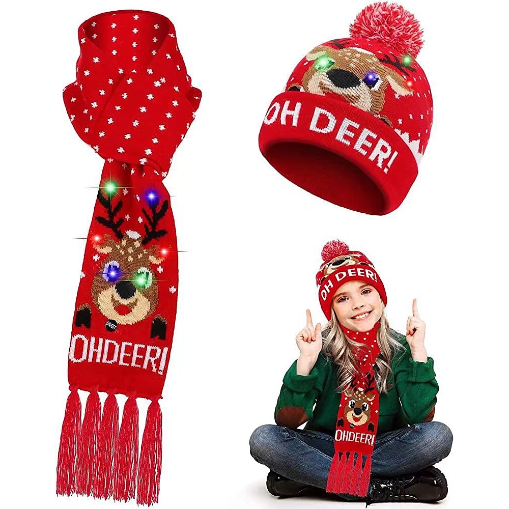 Weihnachtsmann Weihnachtsbäume Weihnachtsgeschenk Strickmützen-Schal-Set Beanie Mütze Strick Leuchten Herren Damen Jungen Mädchen Weihnachten Heiligabend Weihnachten Neuheit Lustig Schal Hut Lightinthebox