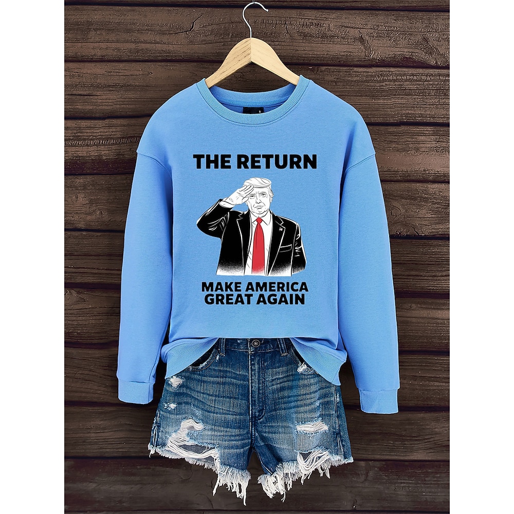 Damen Trump Sweatshirt Baumwolle Buchstaben Street Alltagskleidung Print Casual Rundhals Langarm Mikro-Elastisch Herbst Winter Lightinthebox