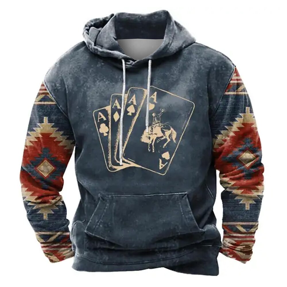 Herren Poker Hoodies Oberbekleidung Sweatshirt mit Kapuze Rundhalsausschnitt Modisch 3D-Druck Festtage Urlaub Strassenmode Schwarz Blau Kordelzug Herbst Winter Designer Lightinthebox