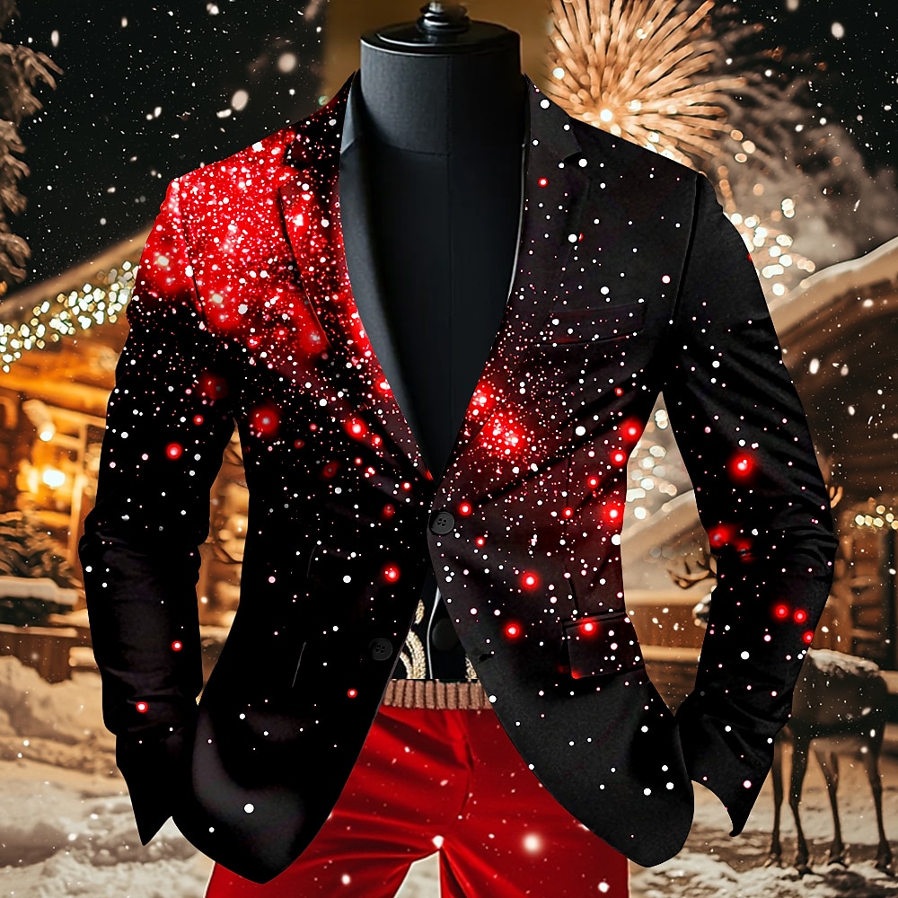 Weihnachten Herren Weihnachtsmuster Mantel Blazer-Jacke Atmungsaktiv Komfortabel Künstlerisch Brautkleider schlicht Party-Abendgarderobe Täglich Festival Knopf 3D-Druck Multi Pocket Herbst Winter Lightinthebox