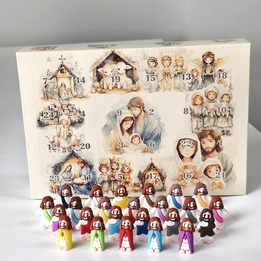 Weihnachtskrippen-Adventskalender 2024 mit 24 kleinen Jesusfiguren, 24-tägiger Weihnachts-Countdown-Adventskalender, 24 Tage Weihnachtskrippe, christliche religiöse Geschenke zum Befüllen des Lightinthebox