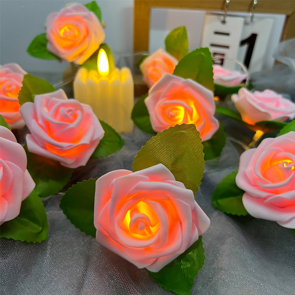 Simulierte Rosen-Lichterkette, 10/20 LEDs, USB-/batteriebetrieben, Weihnachtsgirlande, Hochzeit, Valentinstag, Garten, Balkon, Heimdekoration, Hängeleuchten Lightinthebox