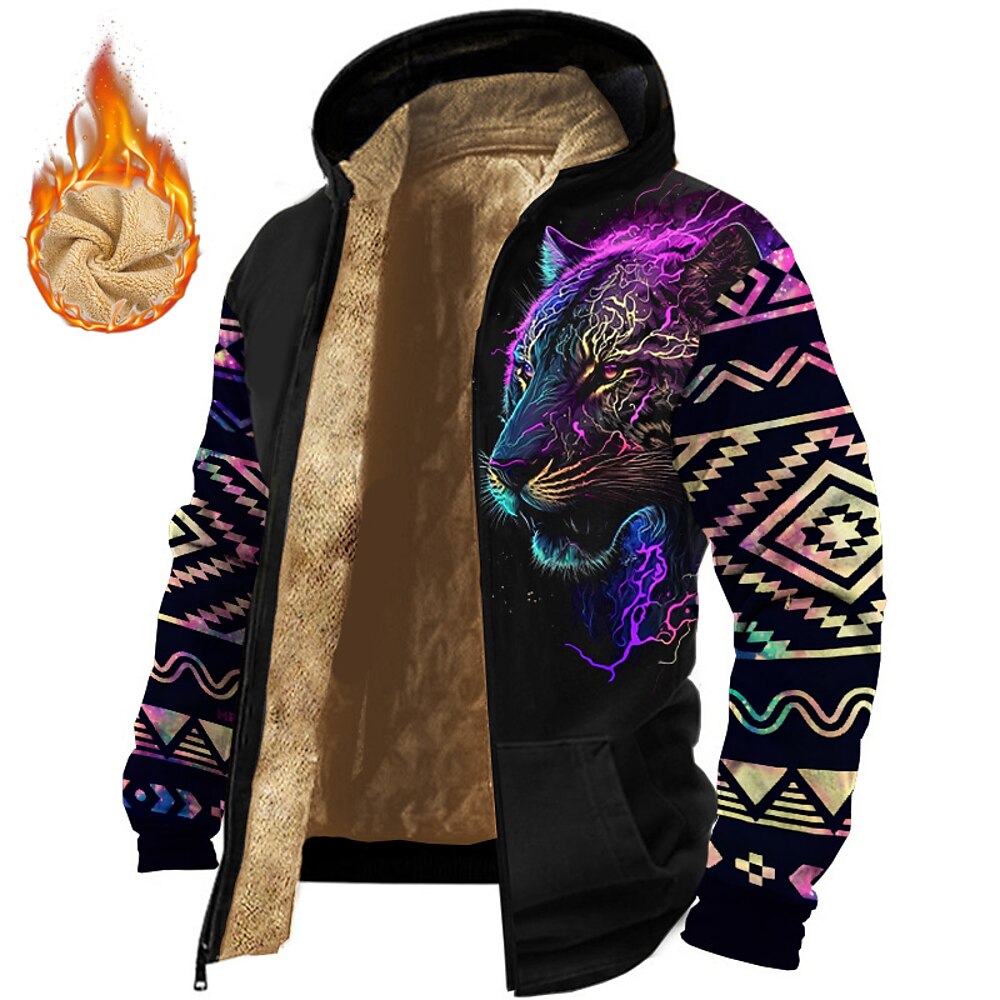 Herren Leopard Vlies Hoodies Hoodie Sweatshirt Kapuze Sweatshirt mit Kapuze Mit Kapuze Modisch 3D-Druck Sports Outdoor Urlaub Strassenmode Schwarz Kordelzug Herbst Winter Designer Lightinthebox