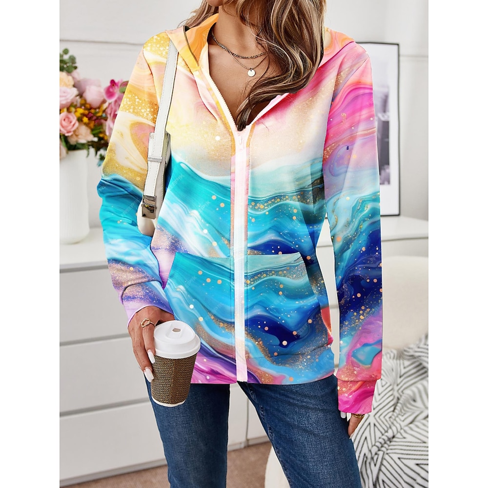 Damen Zip -up -Hoodie Sweatshirt Polyester Weihnachtsbaum Bedruckt Weihnachten Mit Kapuze Langarm Mikro-elastisch Frühling, Herbst, Winter, Sommer Lightinthebox