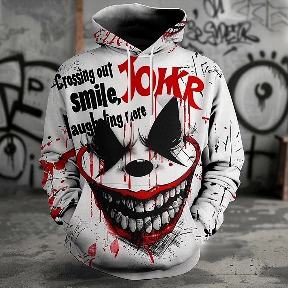 Herren Clownsmaske Clown Hoodies Pullover Oberbekleidung Sweatshirt mit Kapuze Rundhalsausschnitt Modisch 3D-Druck Party Festtage Strassenmode Weiß Kordelzug Herbst Winter Designer Lightinthebox