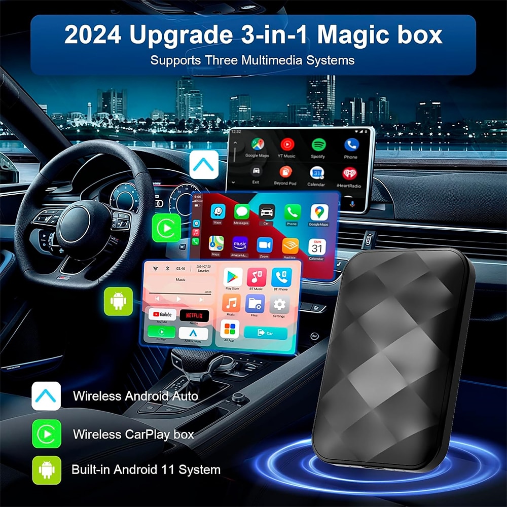 kabelloser Carplay-Adapter Android Auto Wireless Adapter für iPhone AI Box Streaming-Gerät für Autos mit OEM kabelgebundenem Carplay Magic Link Carplay Lightinthebox