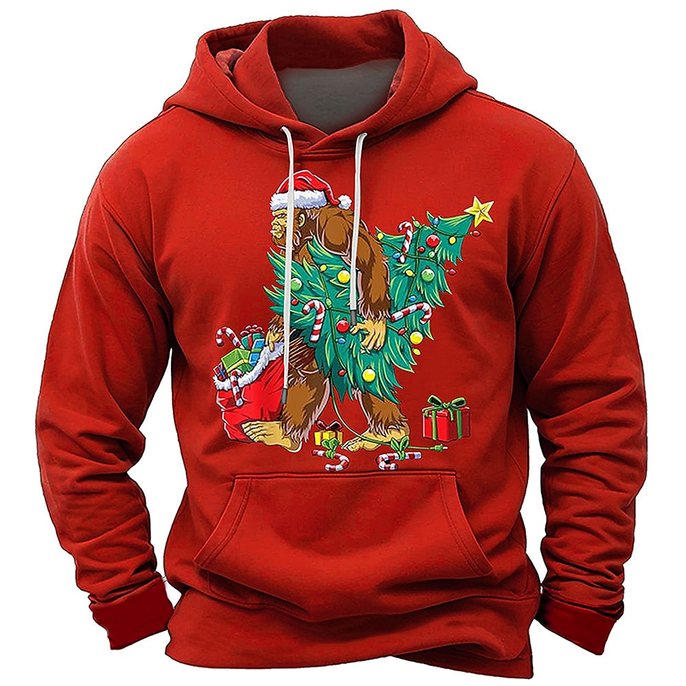 Weihnachten Herren Weihnachtsbaum Orang-Utan Hoodies Hoodie Sweatshirt Kapuze Langarm Sweatshirt mit Kapuze Mit Kapuze Täglich 3D-Druck Sports Outdoor Urlaub Strassenmode Schwarz Rote Bedruckt Lightinthebox