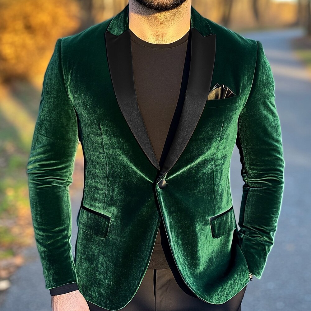 Herren Party Weihnachten Blazer Jacke grün Samt warm Blazer Winter Frühling Einreihiger Blazer mit einem Knopf und einfarbiger Tasche im Herbst Lightinthebox