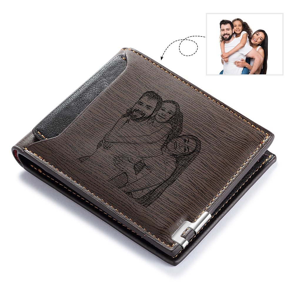 Personalisierte gravierte Leder Geldbörse Individuelles Foto Bifold Geldbörse Geschenk für Männer Ehemann Freund Papa Sohn - Hochzeiten Geburtstag Vatertag Weihnachten Jubiläum Abschluss Lightinthebox